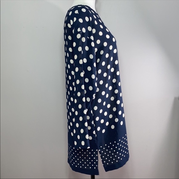 Liz Claiborne Navy and Cream Polka Dot Tunic Blouse Size 12 - Picture 4 of 11